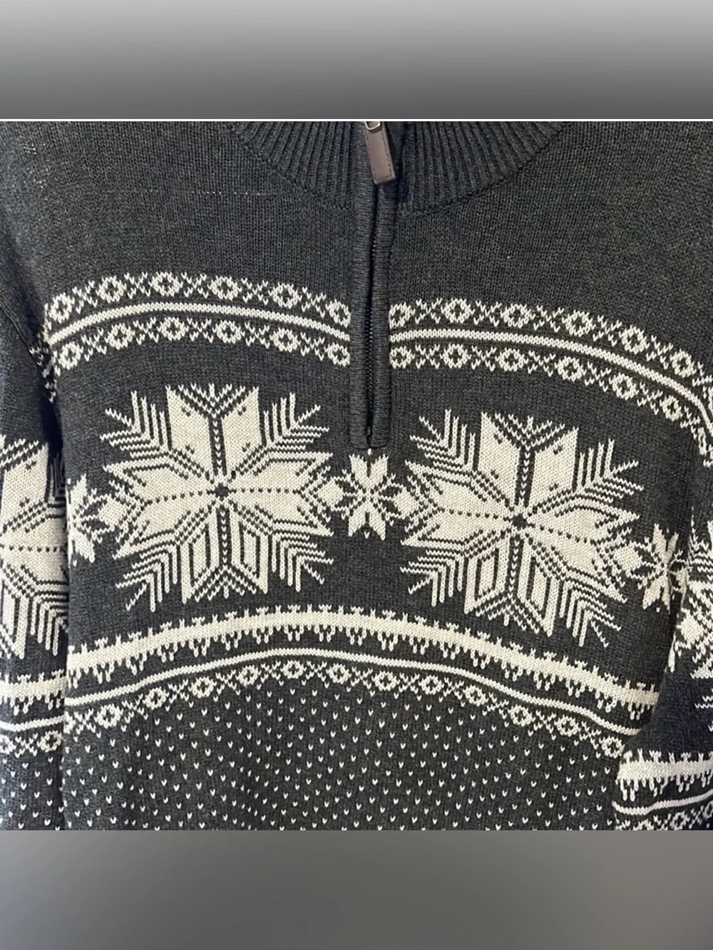 Aspen Mens Grey Snowflake 1/4 Zipper Sweater Size Large NWT